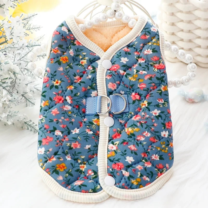 floral winter pet coat for puppies and cats warm plush jacket