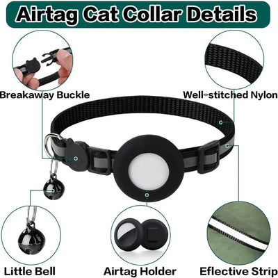 Reflective Cat Collar with Bell - Breakaway AirTag Holder for Cats