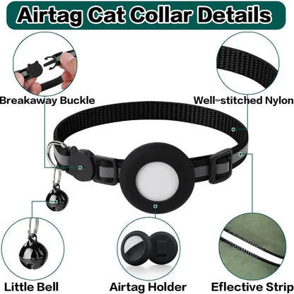 Reflective Cat Collar with Bell - Breakaway AirTag Holder for Cats