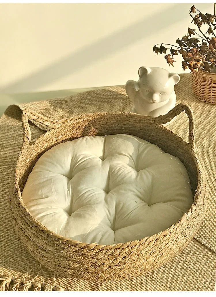 four seasons woven cat bed – breathable rattan cat nest