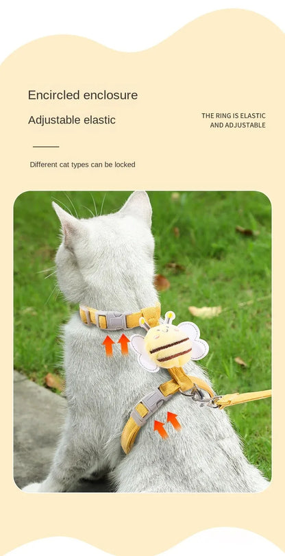 Cute Bee Cat Harness & Leash Set – Adjustable Walking Vest