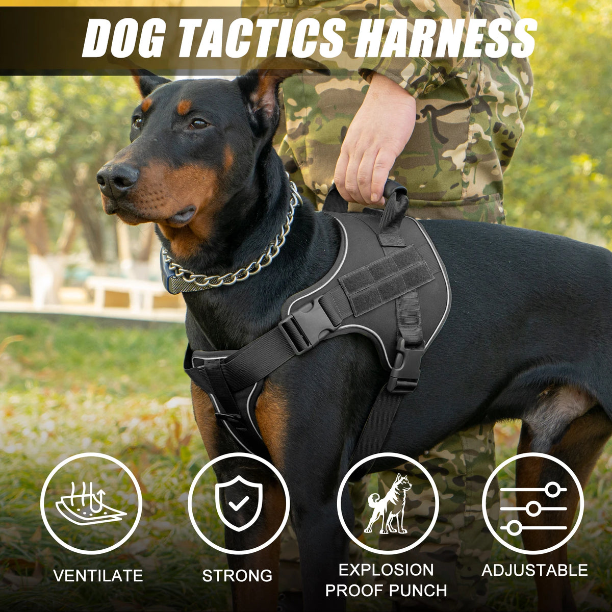 tactical training vest dog harness – reflective quick-release fit