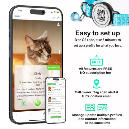 Breakaway Reflective Cat Collar with QR Code Tag and AirTag Holder