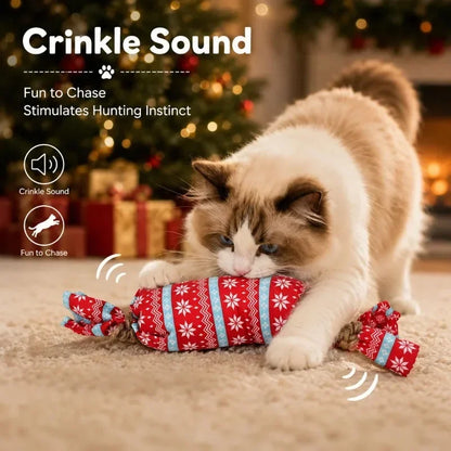 Christmas Candy Cat Toy with Crinkle Paper Plush Chew Toy for Kittens