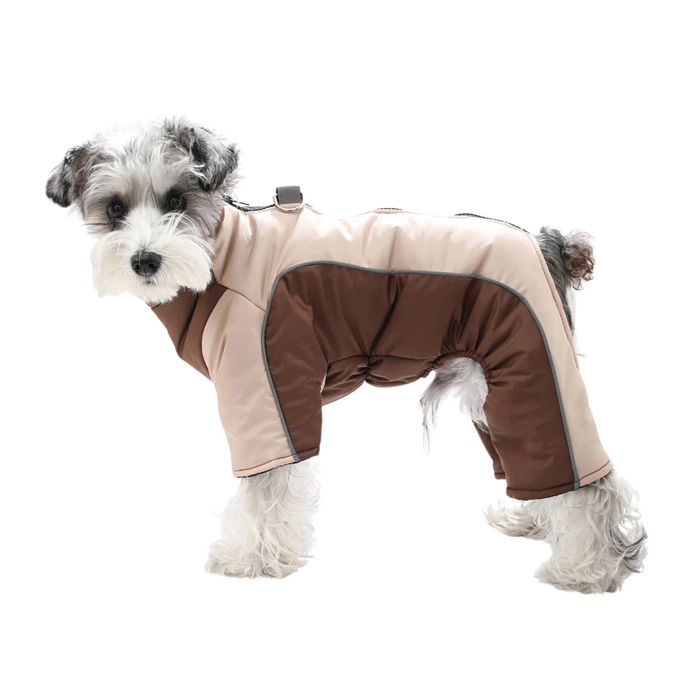 warm waterproof pet jumpsuit with d-ring, reflective winter dog & cat coat