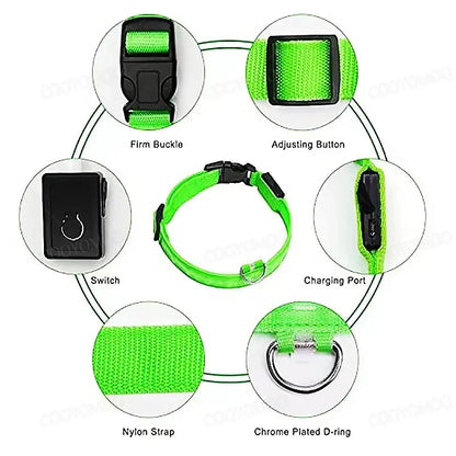 3 Modes Rechargeable LED Dog Collar - Adjustable Night Safety Glow Collar