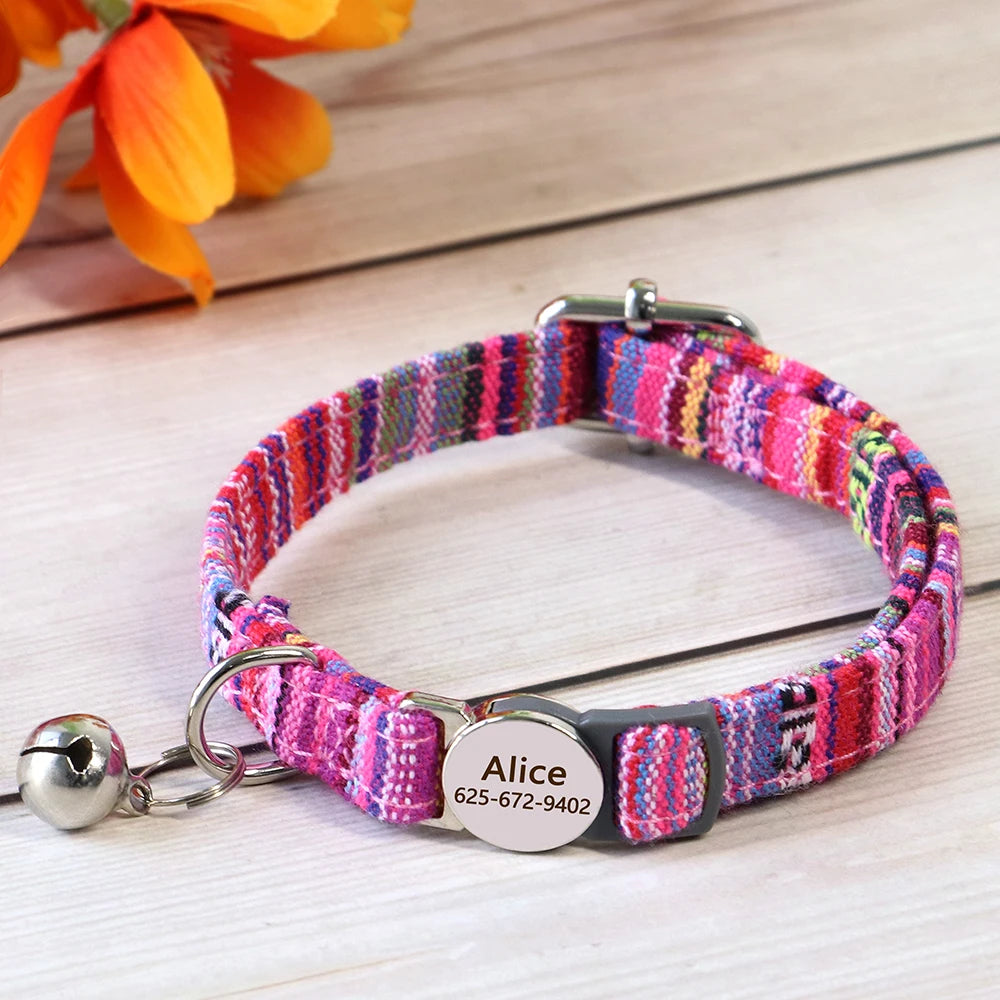 personalized cat collar with bell - free engraved, breakaway safe