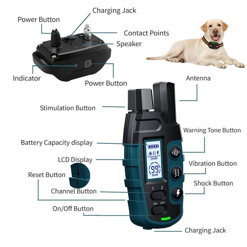 1000M emote Dog Training Collar - IP67 Waterproof, Rechargeable, for 2 Dogs
