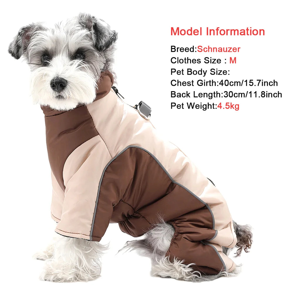 warm waterproof pet jumpsuit with d-ring, reflective winter dog & cat coat