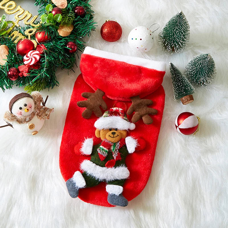 flannel christmas puppy and cat hoodie for small and medium pets
