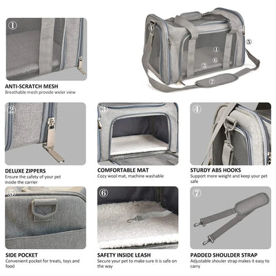 Collapsible Travel Pet Carrier for Cats & Dogs up to 15 Lbs