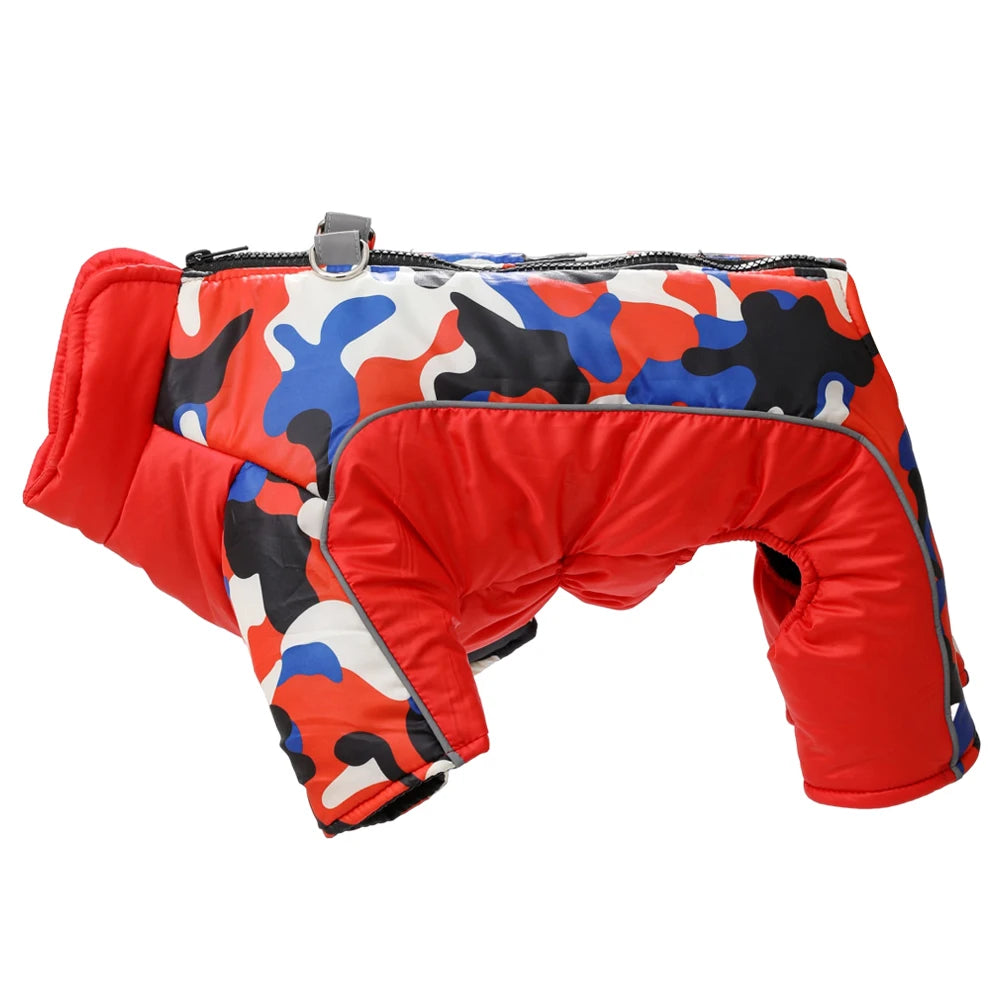 warm waterproof pet jumpsuit with d-ring, reflective winter dog & cat coat