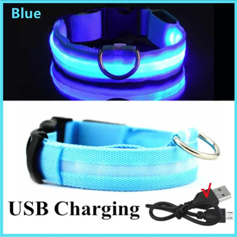 3 modes rechargeable led dog collar - adjustable night safety glow collar