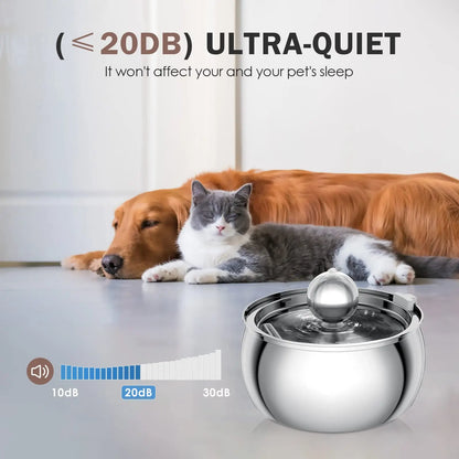 4L Stainless Steel Automatic Pet Water Fountain Quiet Filter for Cats
