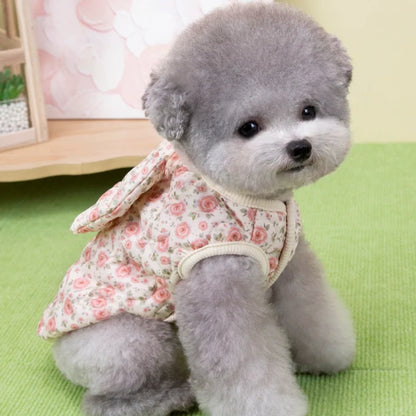 Floral Winter Pet Coat for Puppies and Cats Warm Plush Jacket