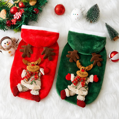Flannel Christmas Puppy and Cat Hoodie for Small and Medium Pets