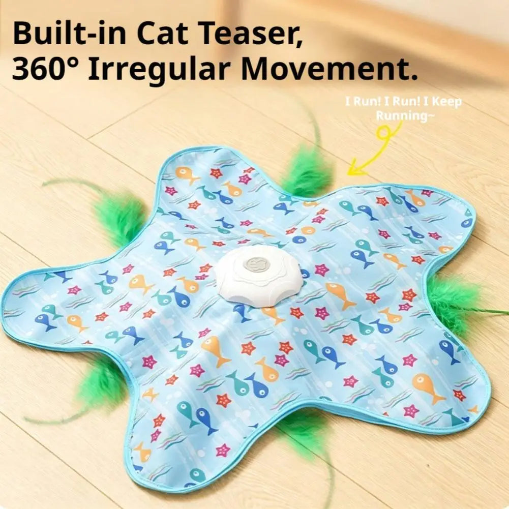 hide & seek automatic cat play mat 360° feather hunting toy