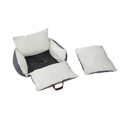 Plush Pet Car Seat Bed for Cats & Puppies with Safety Buckle and Strap