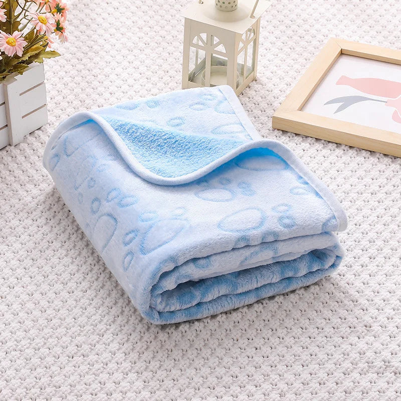 soft fluffy paw print pet blanket for puppies and cats warm flannel mat