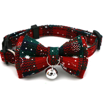 Christmas Breakaway Cat Collar with Bow Tie and Bell Adjustable Plaid