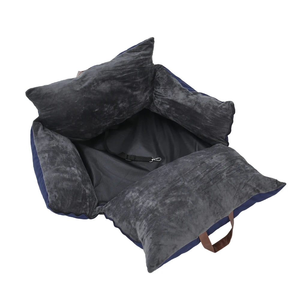 plush pet car seat bed for cats & puppies with safety buckle and strap