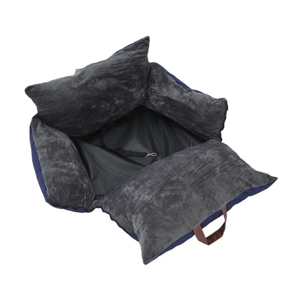 Plush Pet Car Seat Bed for Cats & Puppies with Safety Buckle and Strap