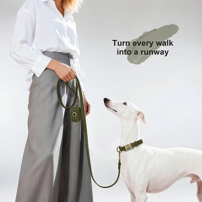 Personalized Vintage PU Leather Dog Collar & Leash Set with Poop Bag