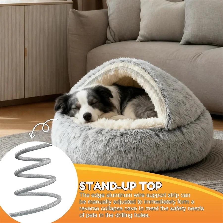 cozy shell-shaped plush cat bed, warm semi-enclosed nest for puppies