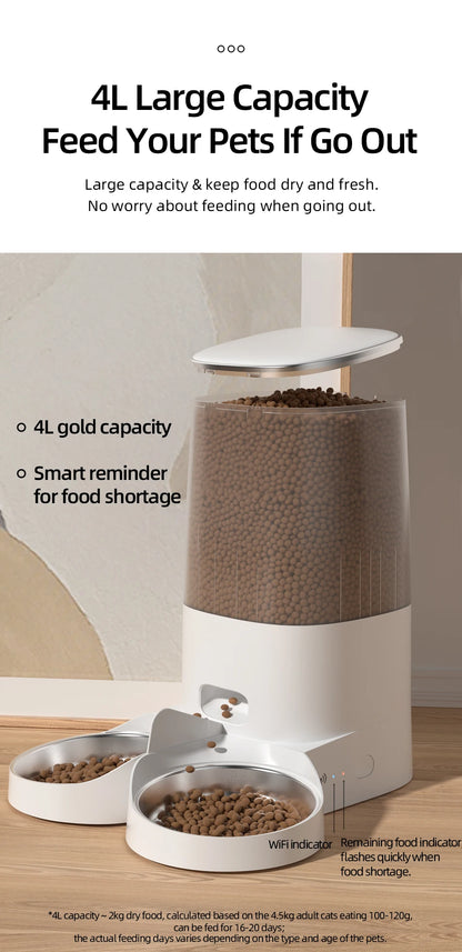 ROJECO Smart WiFi Automatic Cat Feeder – 4L Auto Pet Dispenser