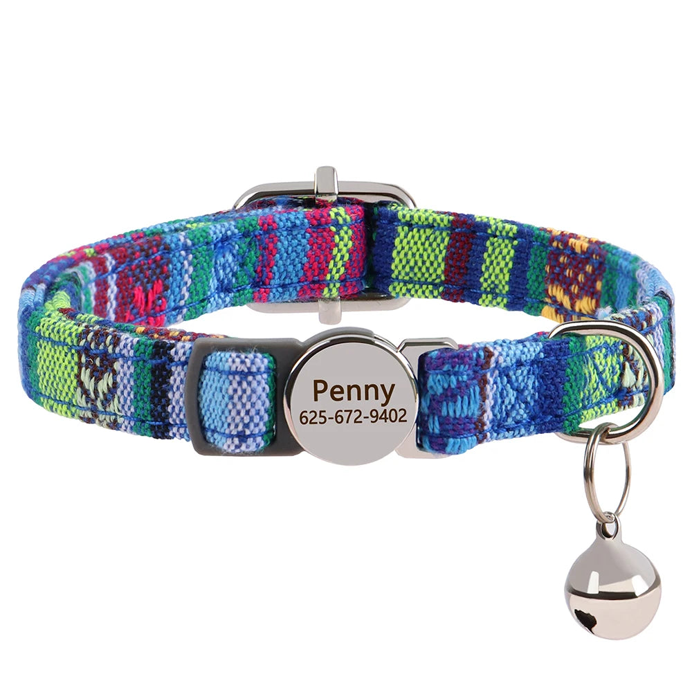 personalized cat collar with bell - free engraved, breakaway safe