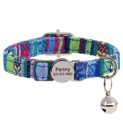 Personalized Cat Collar with Bell - Free Engraved, Breakaway Safe