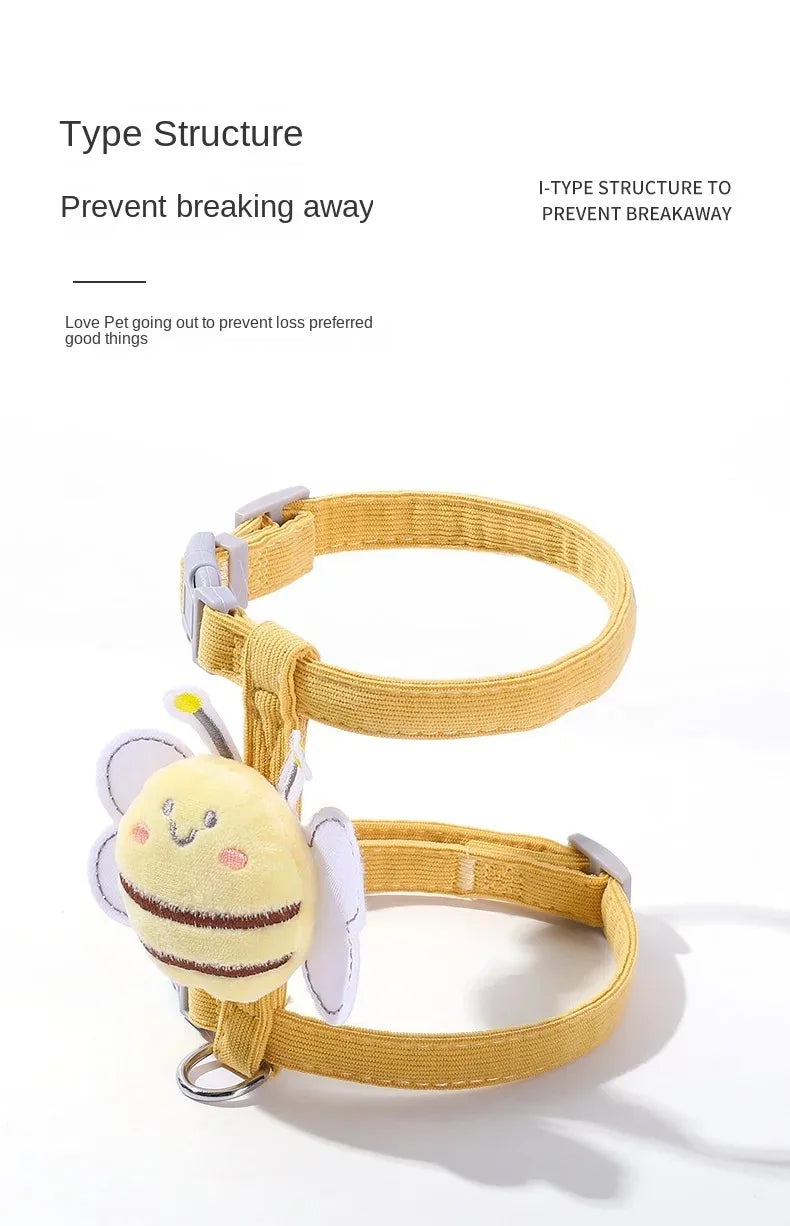 cute bee cat harness & leash set – adjustable walking vest