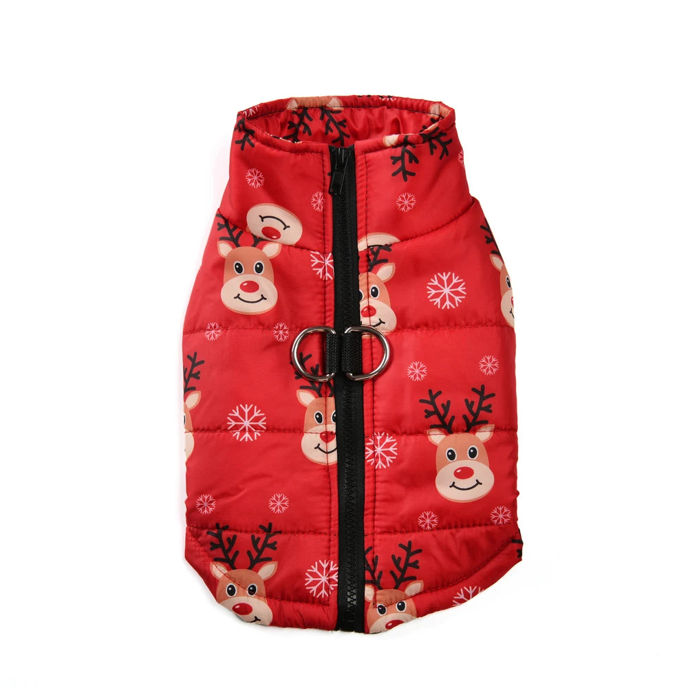 warm christmas dog jacket with d-ring for small and medium dogs
