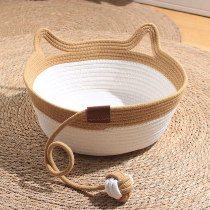 Woven Rattan Cat Bed – Breathable Summer Scratch-Resistant Nest