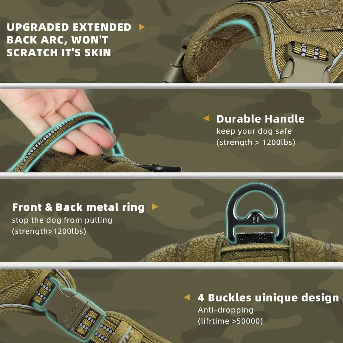 adjustable tactical molle dog vest harness for medium, large dogs
