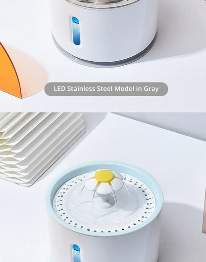 2.4L Stainless Steel Cat Water Fountain with USB Power and Night Light