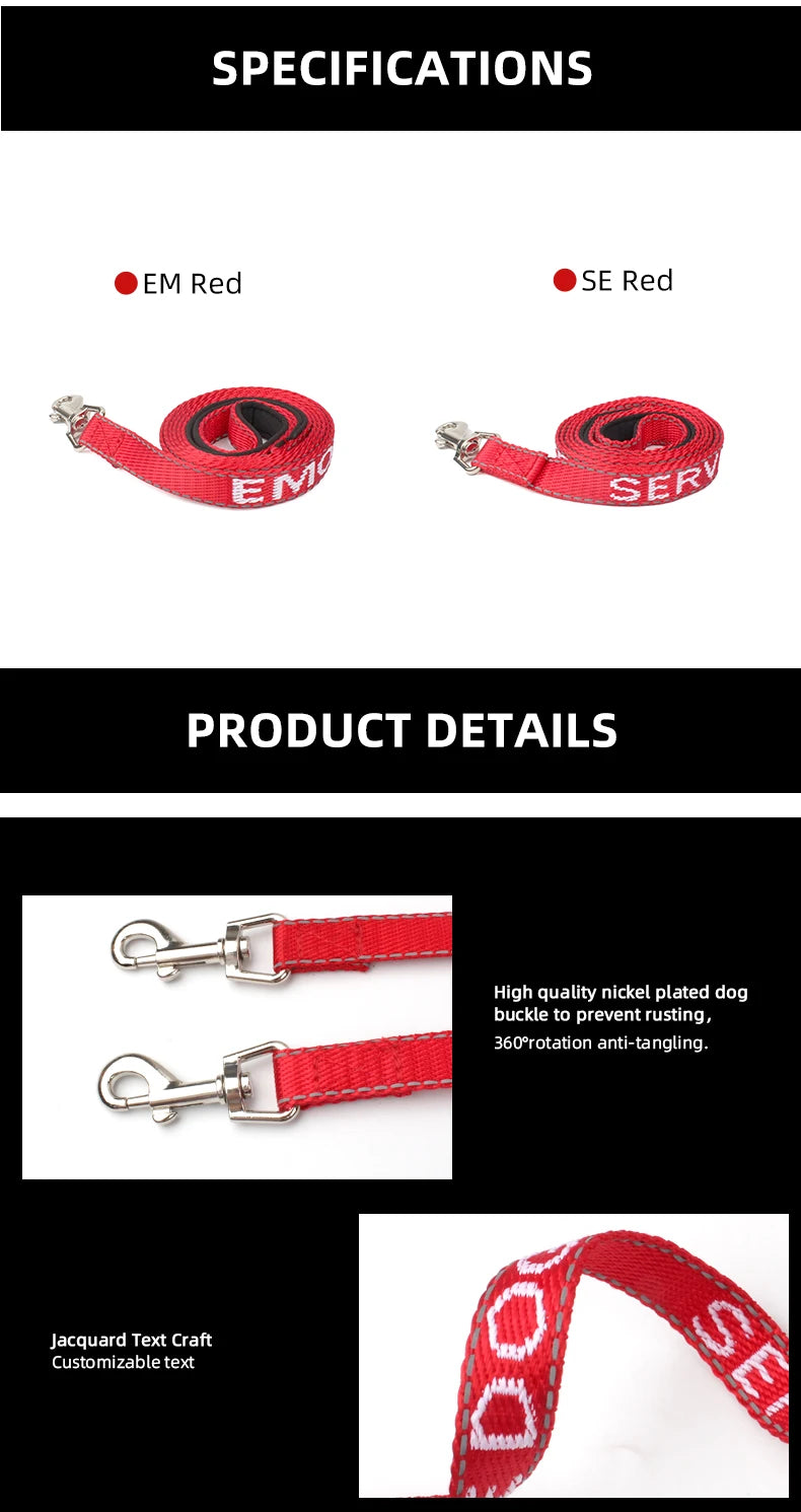 red reflective padded dog leash for outdoor walking and running sport