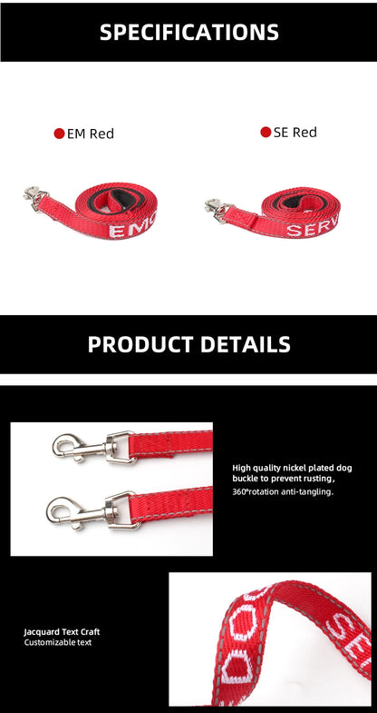 Red Reflective Padded Dog Leash for Outdoor Walking and Running Sport
