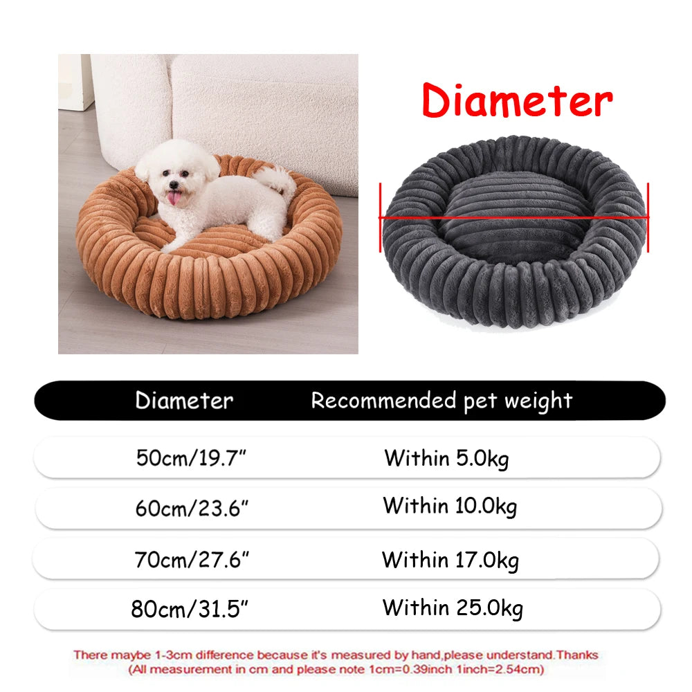 round plush dog bed, warm non-slip washable bed for dogs & small cats