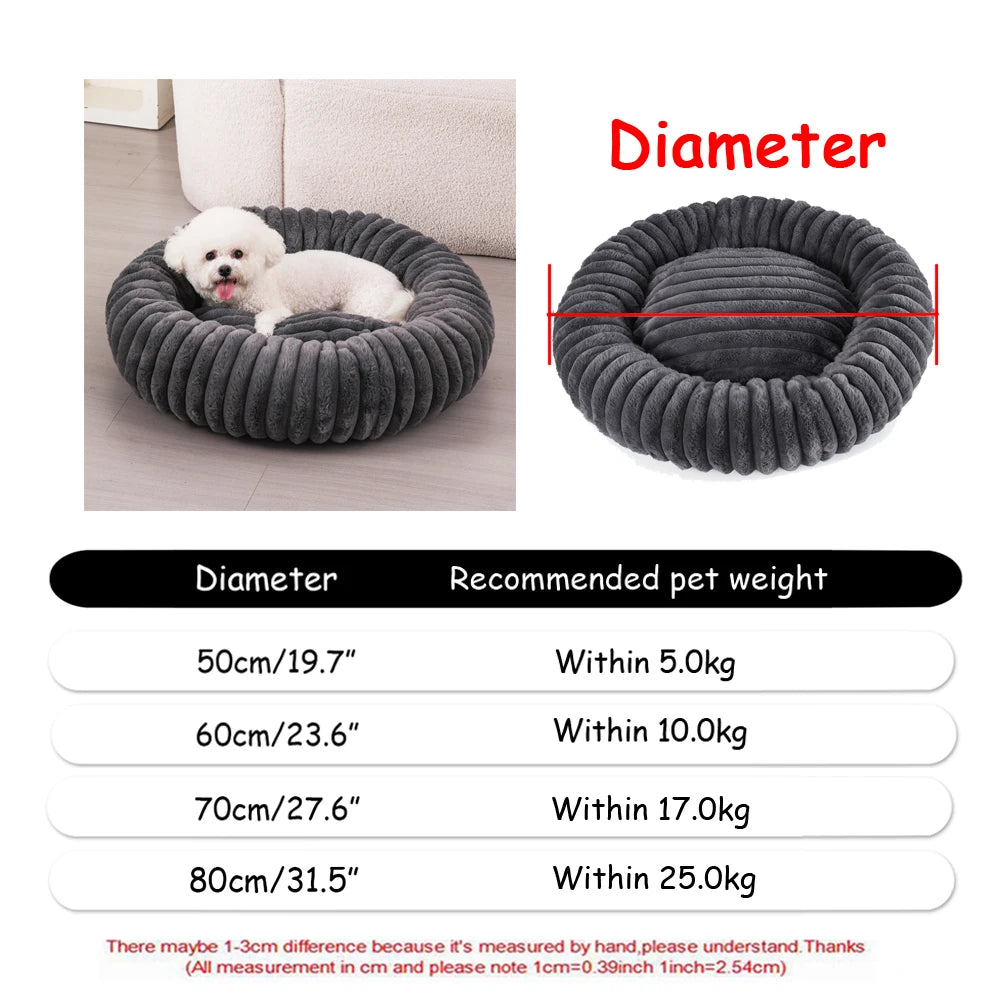 round plush dog bed, warm non-slip washable bed for dogs & small cats