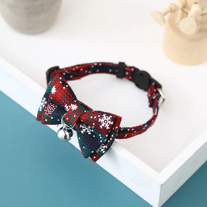 Christmas Breakaway Cat Collar with Bow Tie and Bell Adjustable Plaid