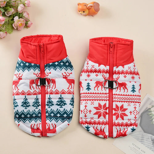 Warm Christmas Dog Jacket with D-Ring for Small and Medium Dogs