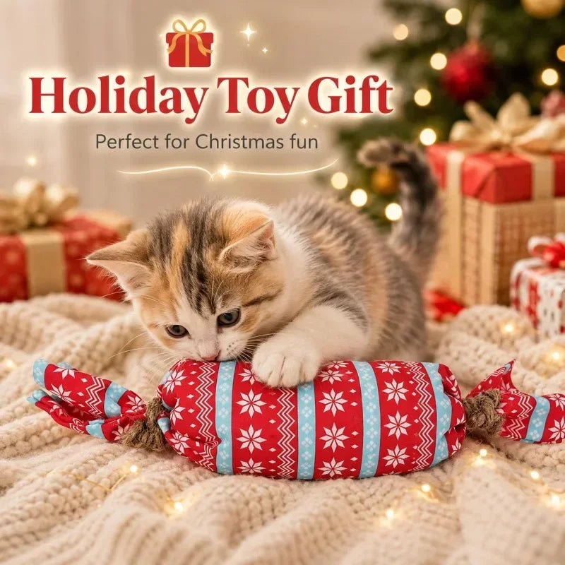 christmas candy cat toy with crinkle paper plush chew toy for kittens