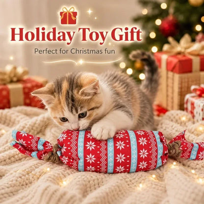 Christmas Candy Cat Toy with Crinkle Paper Plush Chew Toy for Kittens