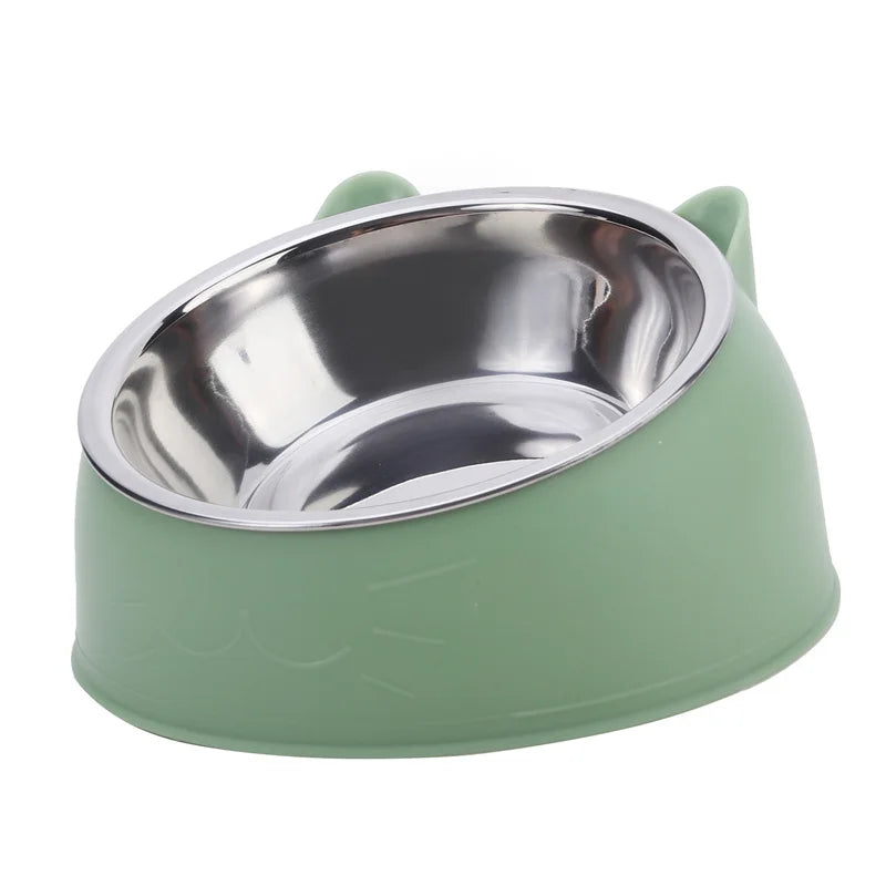 inclined stainless steel cat bowl – tilted feeding dish for pets