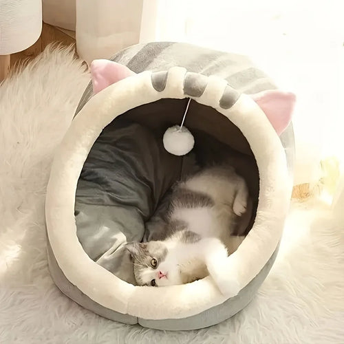 Cozy Cave Cat Bed – Warm Plush Tent for Deep, Comfortable Sleep