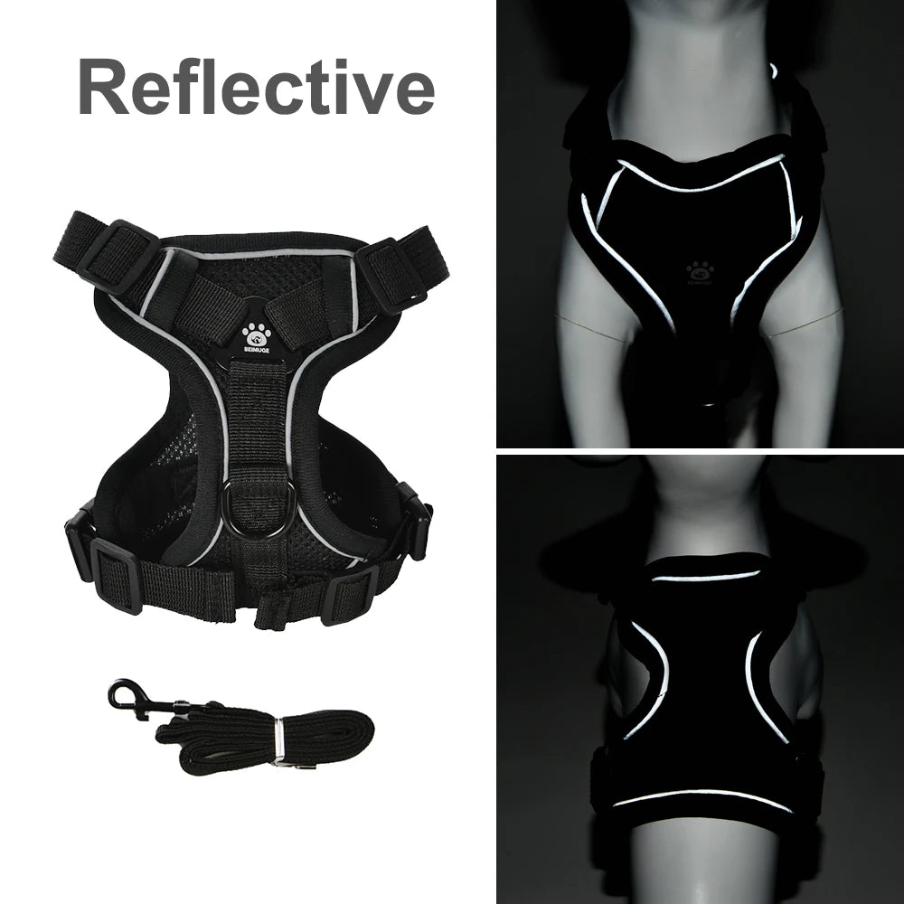 breathable puppy harness leash set with reflective chest strap vest