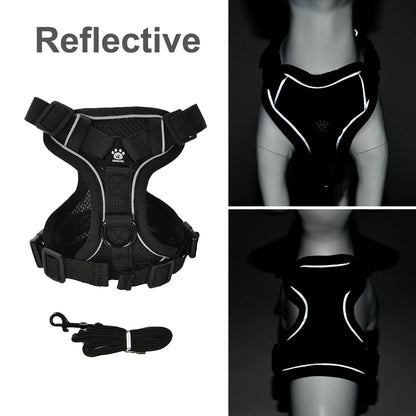 Breathable Puppy Harness Leash Set with Reflective Chest Strap Vest