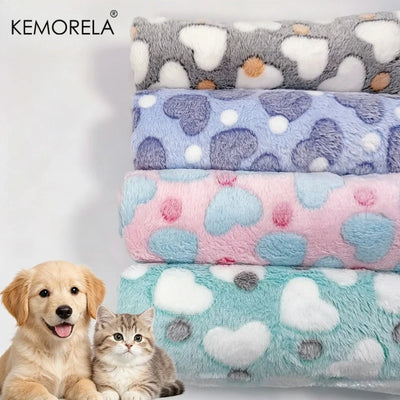 Soft Plush Heart Print Pet Blanket - Machine Washable, All Season