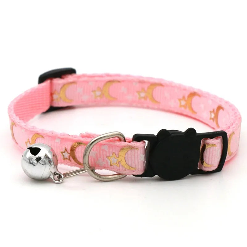 adjustable pet collar with bell - colorful paw print for cats & puppies